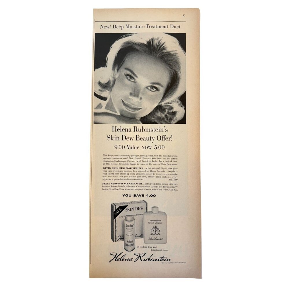Vintage 1960 Helena Rubinstein Skin Dew Beauty Advertisement Print Ad